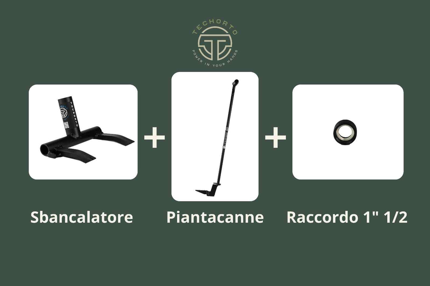 Kit TechOrto Completo con Piantacanne, Sbancalatore e Raccordo 1" 1/2 nero