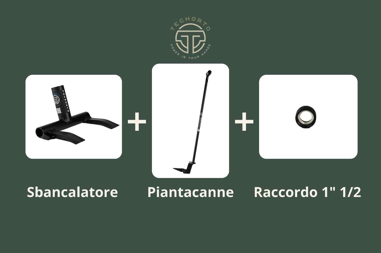 Kit TechOrto Completo con Piantacanne, Sbancalatore e Raccordo 1" 1/2 nero
