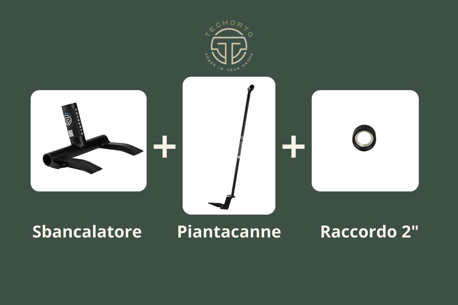 Kit TechOrto Completo con Piantacanne, Sbancalatore e Raccordo 2" nero