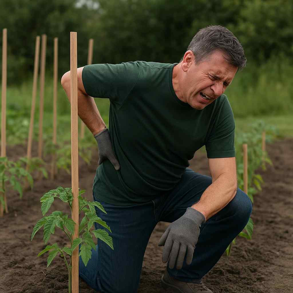 Piantare i tutori piegandosi provoca mal di schiena e fatica inutile